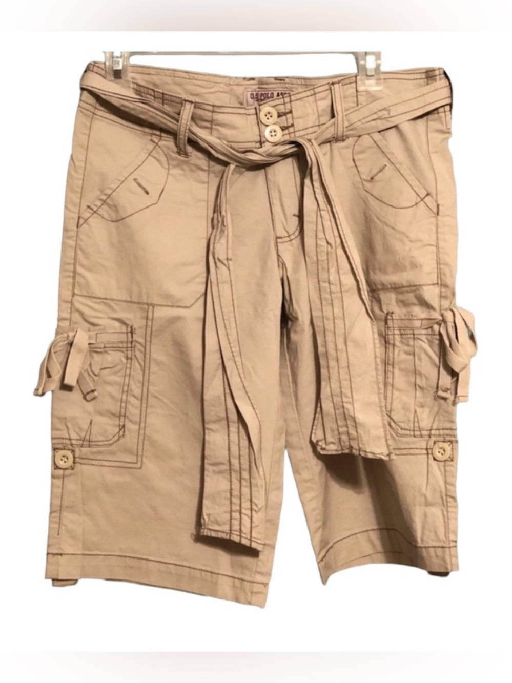 US Polo Assn khaki cargo shorts with belt Gorpcore granola boho y2k